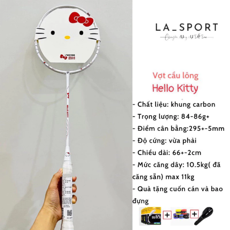 Vợt cầu lông hoạt hình Hello Kitty, vợt cầu lông 4U căng sẵn 10kg tặng kèm túi đựng và quấn cán