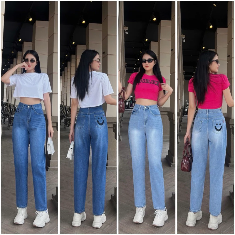 QUẦN BAGGY ỐNG NHỎ KHÔNG CO GIÃN THÊU HOẠ TIẾT “MẶT CƯỜI “TRẺ TRUNG VÀ NĂNG ĐỘNG