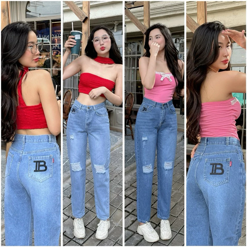 QUẦN BAGGY ỐNG NHỎ KHÔNG CO GIÃN THÊU HOẠ TIẾT CHỬ “B”Ở TÚI SAU  MANG PHONG CÁCH TRẺ TRUNG Và NĂNG ĐỘNG