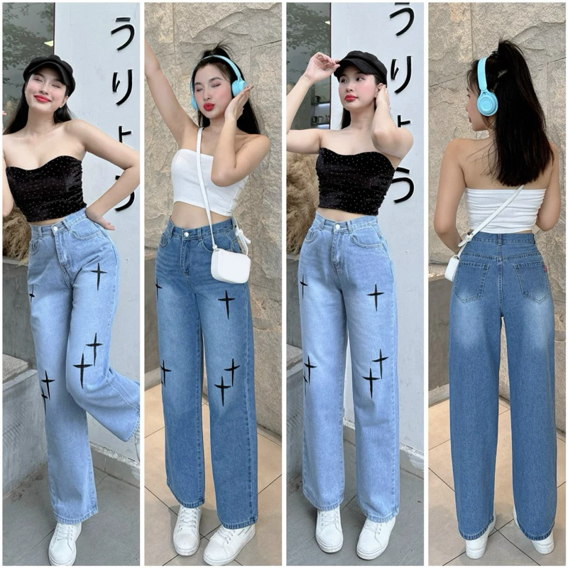 QUẦN ỐNG SUÔNG THÊU HOẠ TIẾT NGÔI SAO Ở PHÍA TRƯỚC TRẺ TRUNG VÀ CÁ TÍNH