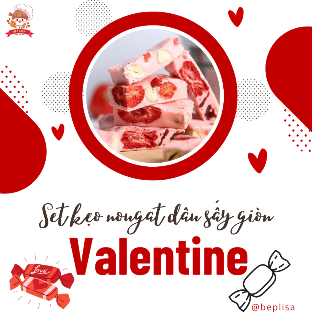[Valentine] Set nguyên liệu kẹo Nougat dâu tặng crush - thơm ngon kèm quà tặng hấp dẫn tại Bếp Lisa