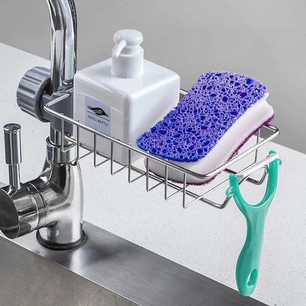 Giá để đồ rửa bát, giá để giẻ rửa bát inox 304 xoay 360 độ gắn treo vòi, đựng đồ đa năng