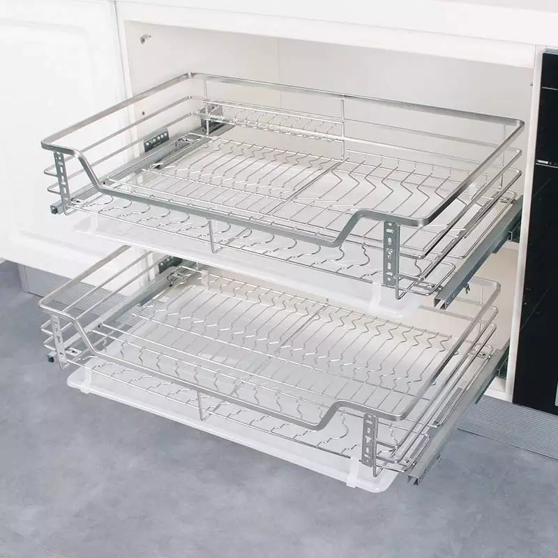 Giá Kéo Xoong Nồi Bát Đĩa Mart.home Inox SUS 304 Chống Han Rỉ Có Ray Giảm Chấn Có Khay Hứng Nước Bảo Hành 5 Năm