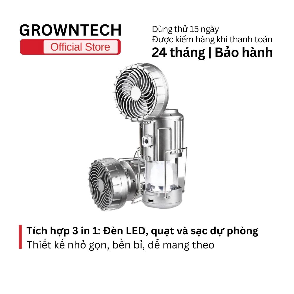 Đèn tích điện năng lượng mặt trời 3 in 1, đèn siêu sáng, quạt mini, sạc dự phòng tiện lợi
