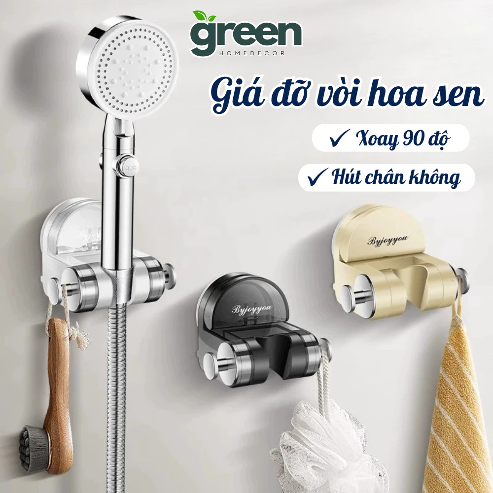 Giá Đỡ Vòi Sen Di Động Greenhome Xoay 90 Độ, Giá Treo Vòi Sen Hút Tường Không Cần Khoan Đục