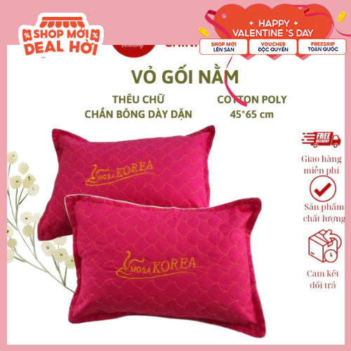 Vỏ gối cotton poly thêu chần bông dầy dặn loại 1, gối nằm người lớn kt 45*65 cm