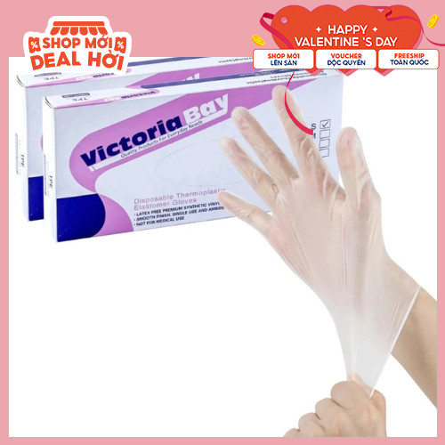 [Trợ giá] Hộp 100 găng tay nấu ăn siêu dai Victoria Bay làm bếp siêu dai chất liệu TPE không mùi chống nhăn
