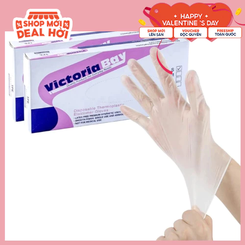 [Trợ giá] Hộp 100 găng tay nấu ăn siêu dai Victoria Bay làm bếp siêu dai chất liệu TPE không mùi chống nhăn