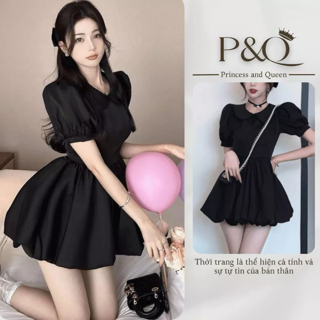 Đầm xòe nữ P&Q chân váy ngắn tay phồng hai lớp có lớp lót có bigsize | vd0030