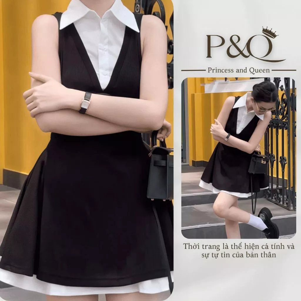 Đầm xòe mini P&Q vải goothun kiểu dáng công sở hai lớp có bigsize | vd0033