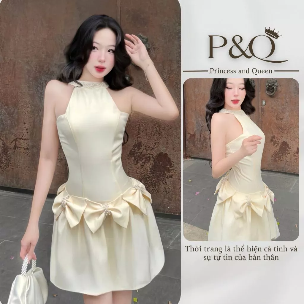 Đầm xòe nữ P&Q vai bèo dáng dài hai lớp có cúp ngực có bigsize | vd0052