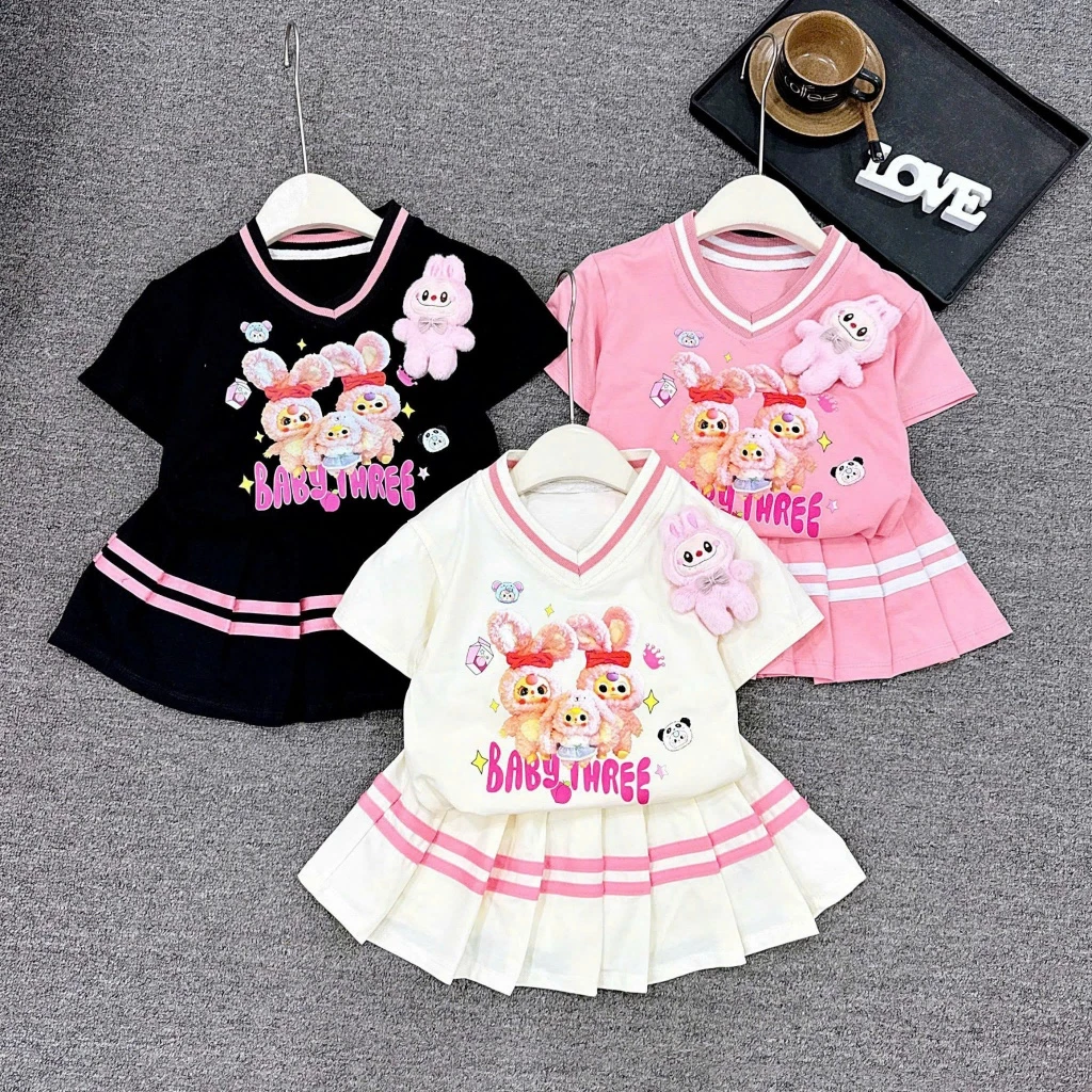 Sét Váy Xếp Ly BaBy Three Siêu Hot Dành Cho Bé Gái 9-43kg Chất Liệu Cotton Mềm Mịn Thoáng Mát (Mẫu CK001)