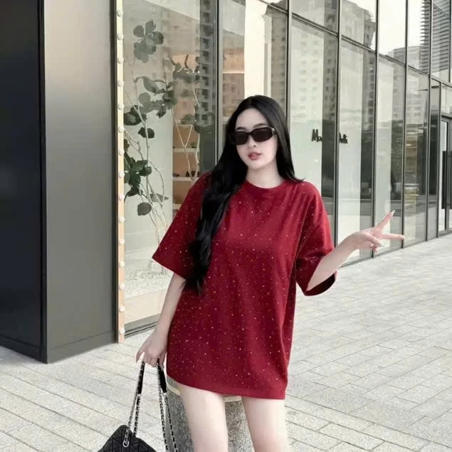 Áo thun nữ tay lỡ chất cotton 4 CHIỀU ĐÍNH ĐÁ phong cách Hàn Quốc THUUNISEX M2517
