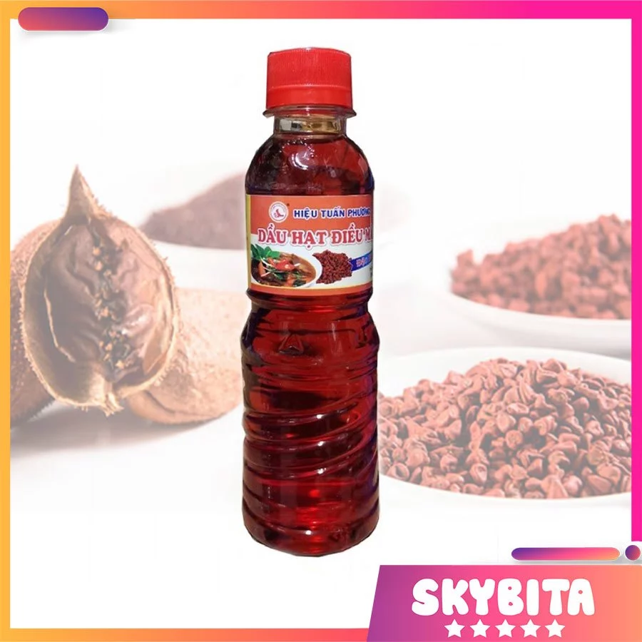 Dầu điều, dầu hạt điều màu 250ml – Chuyên dùng để tẩm ướp, tạo màu cho các món ăn như nướng, chiên, xào