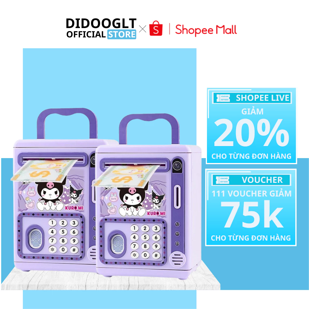 Đồ Chơi Két Sắt Kuromi Mini Mở Khóa Bằng Vân Tay Và Mật Khẩu, Hộp Đựng Tiết Kiệm Cho Bé Didooglt