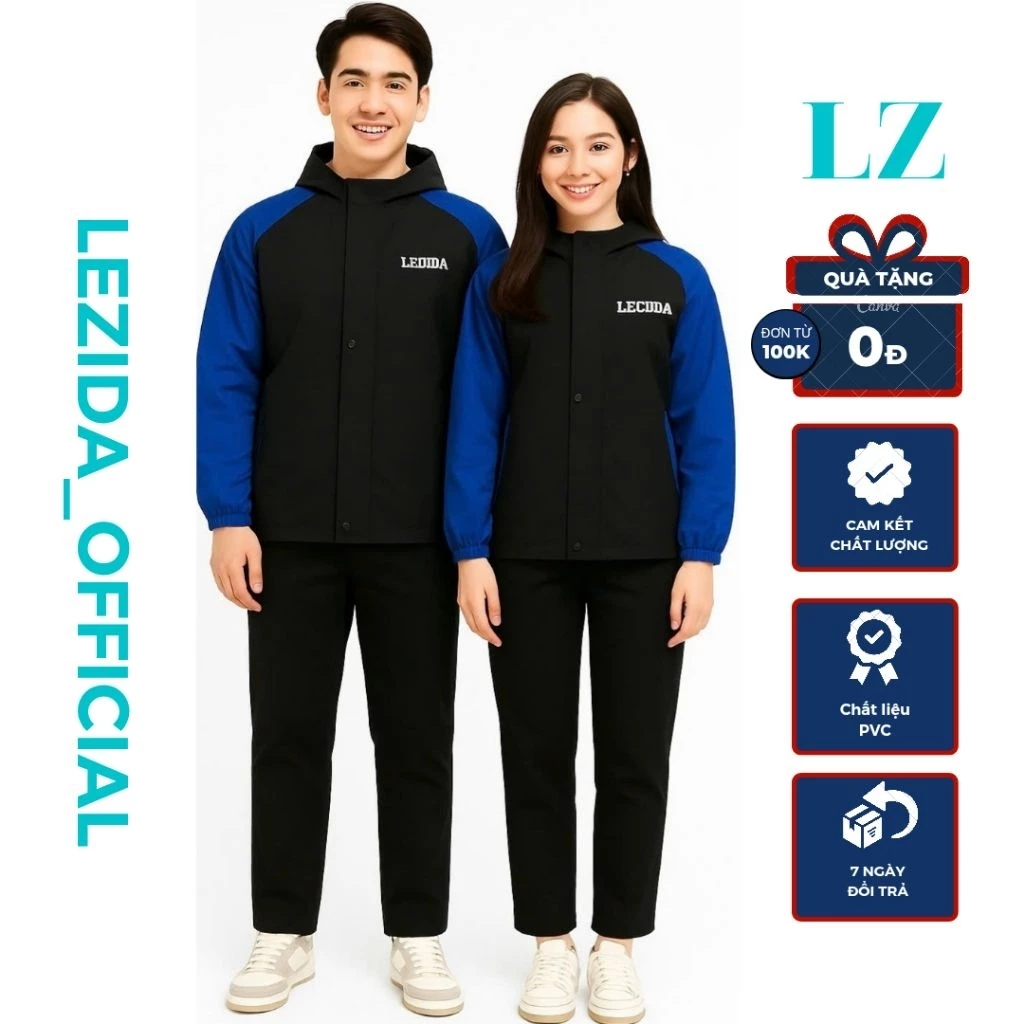 Áo mưa bộ người lớn thời trang cao cấp,bộ quần áo mưa nam nữ 2 lớp,siêu chống thấm LEZIDA