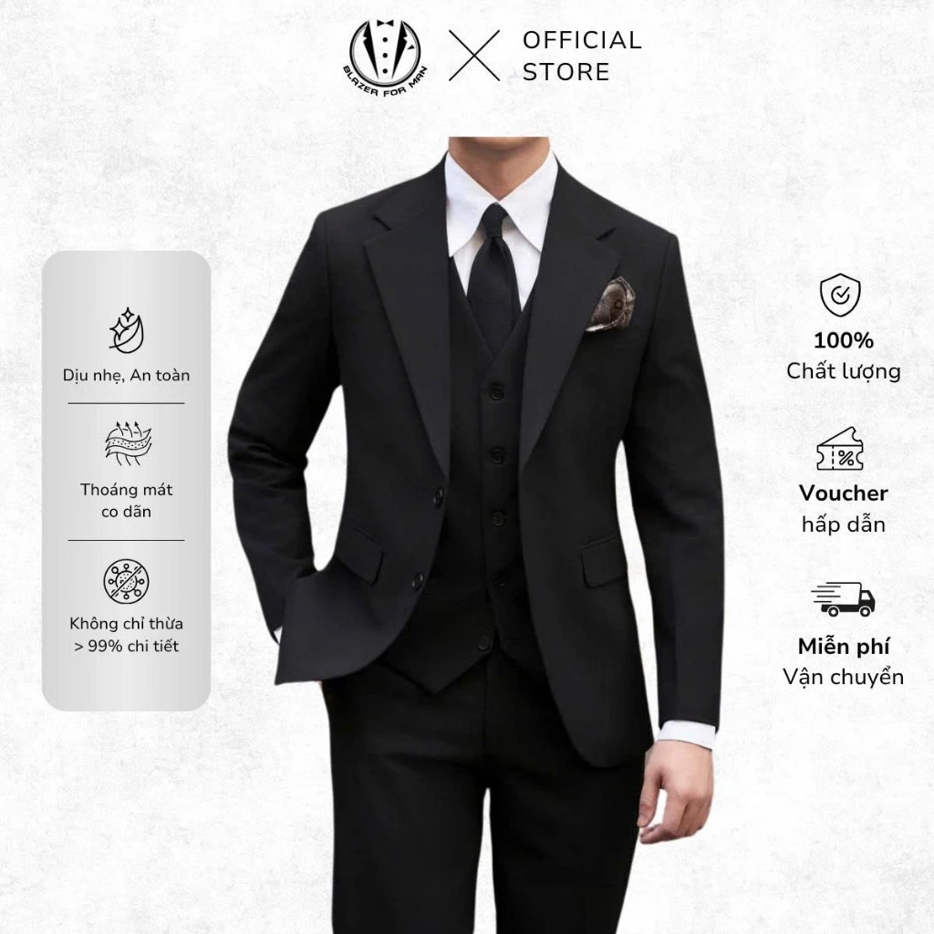 Áo Vest Nam 2 Cúc Form Regular Dáng Hàn Quốc Vải Cao Cấp Chống Nhăn Lịch Lãm AVN02 - Blazer For Man