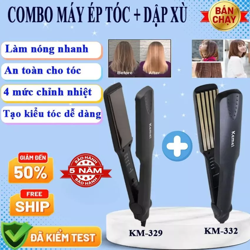 Máy dập xù tóc KEMEI 332, Chức năng dập xù, Bấm xù, Bấm mè tạo kiểu tóc làm phồng chân tóc bản to chính hãng