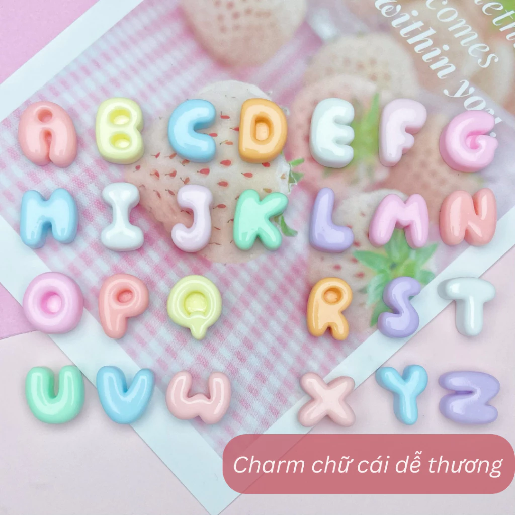 Charm Chữ Cái, Charm Gắn Ốp Điện Thoại, Charm Gắn Gương, Kẹp Tóc Dễ Thương, Tặng Kèm Keo Dán 2 Mặt