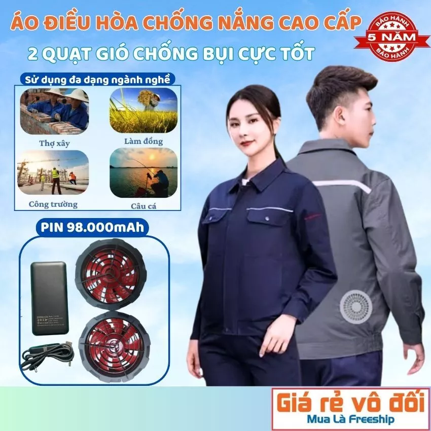 Áo điều hòa có quạt làm mát Nhật Bản, Áo khoác quạt gió có mũ, Bộ quạt áo điều hòa siêu mát.
