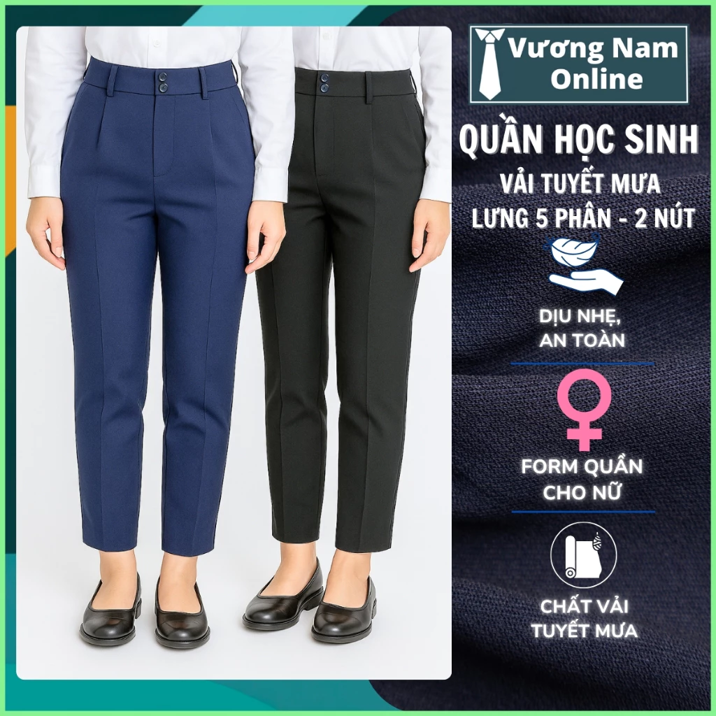 Quần học sinh nữ cấp 1 2 3 vải tuyết mưa dày xịn hàng may chuẩn đẹp màu xanh đen VNO161