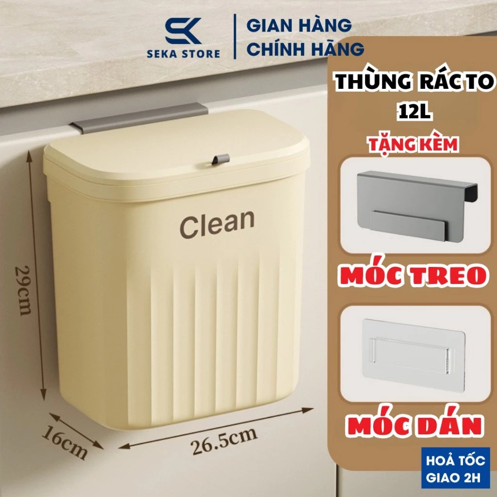 Thùng Rác Treo Tường 12L, Thùng Rác Nắp Lật, Thùng Rác Thông Minh Gắn Tường Tủ Bếp Tiện Dụng Nhà Bếp