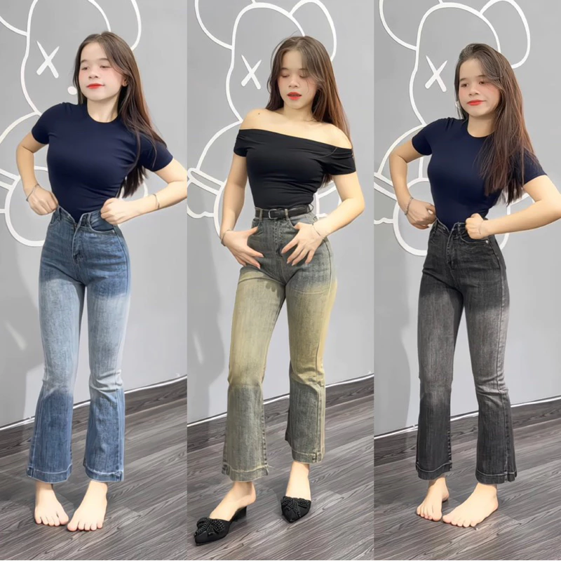 (89cm) Quần Jean Nữ Ống Loe Túi Thêu QC , Đủ Size S/M/L Shop Nhí ( L01 - quần loe lỡ ) 6894