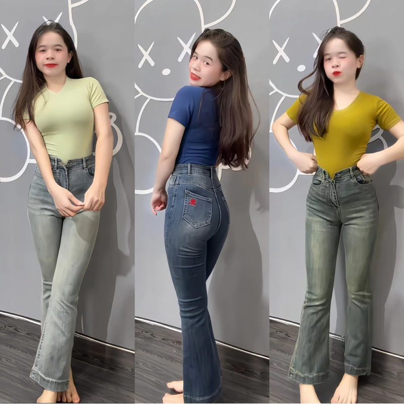 (92cm) Quần Jean (bò) Ôm Loe Lỡ Thêu Tim ,Tôn Dáng  Đủ size ( S M L ) Vải Co Giãn Mềm Mịn ( L01 - quần loe lỡ ) 7184