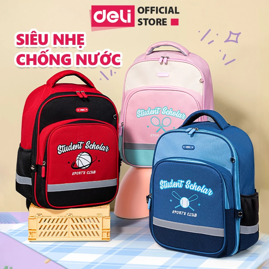 Balo Chống Gù Cao Cấp Deli - Cặp Chống Gù Cho Bé Tiểu Học, Chất Bền, Nhẹ, Chống Thấm Nước, Đệm Mút Êm, Thoải Mái