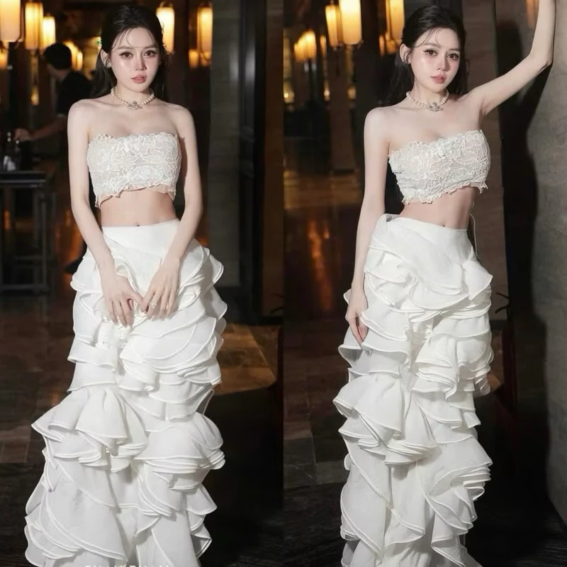 506 - Set Áo Cúp Ngực Ren + Chân Váy Maxi Bèo Tầng Cao Cấp