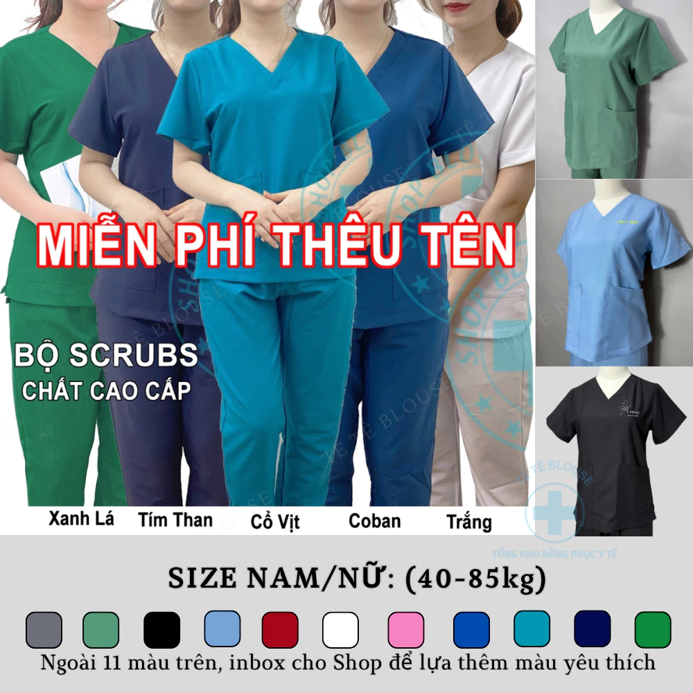 Bộ Scrubs Bác Sĩ, Blouse cổ tim nhiều màu, đồng phục điều dưỡng, spa, thẩm mỹ viện, dược sĩ hàng cao cấp {Ảnh Tự Chụp}