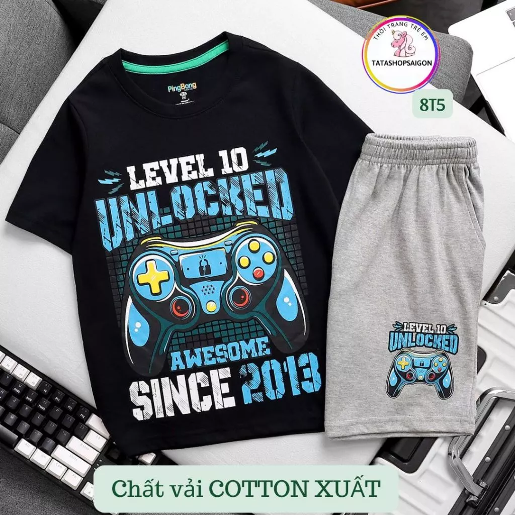 19 đến 50kg Đồ bộ bé trai thun cotton xuất khẩu hình xe bóng đá - Bộ đùi cộc tay cho bé trai size đại 088