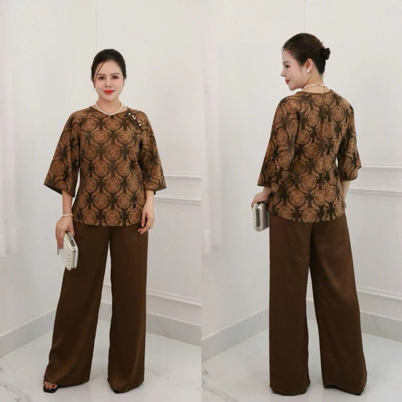 Set đồ bà ba, Set đồ trung niên, Set đồ kiểu cho các bà, các mẹ, quần dài, áo gấm tô châu, quần lụa cao cấp CC38