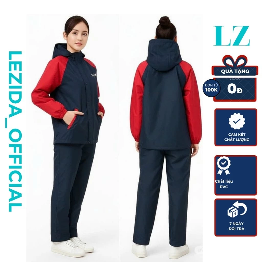 áo mưa bộ người lớn 1 người xe máy siêu chống thấm 2 lớp LEZIDA AM02