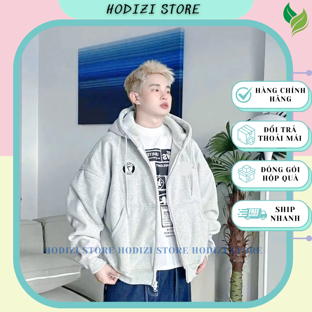 Áo Khoác Hoodie Zip dày dặn 2 lớp nỉ bông mũ to chống nắng tốt Form Rộng Nam Nữ Unisex IN Chữ số 7 Amost - HODIZI STORE
