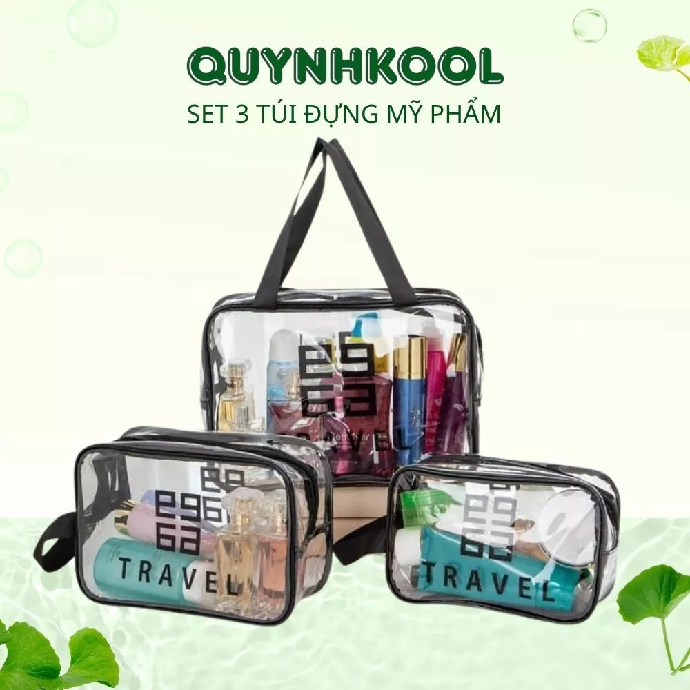 Set 3 túi đựng mỹ phẩm DIDOOGLT trong suốt để đồ du lịch  - Túi đựng mỹ phẩm để đồ makeup có quai thời trang