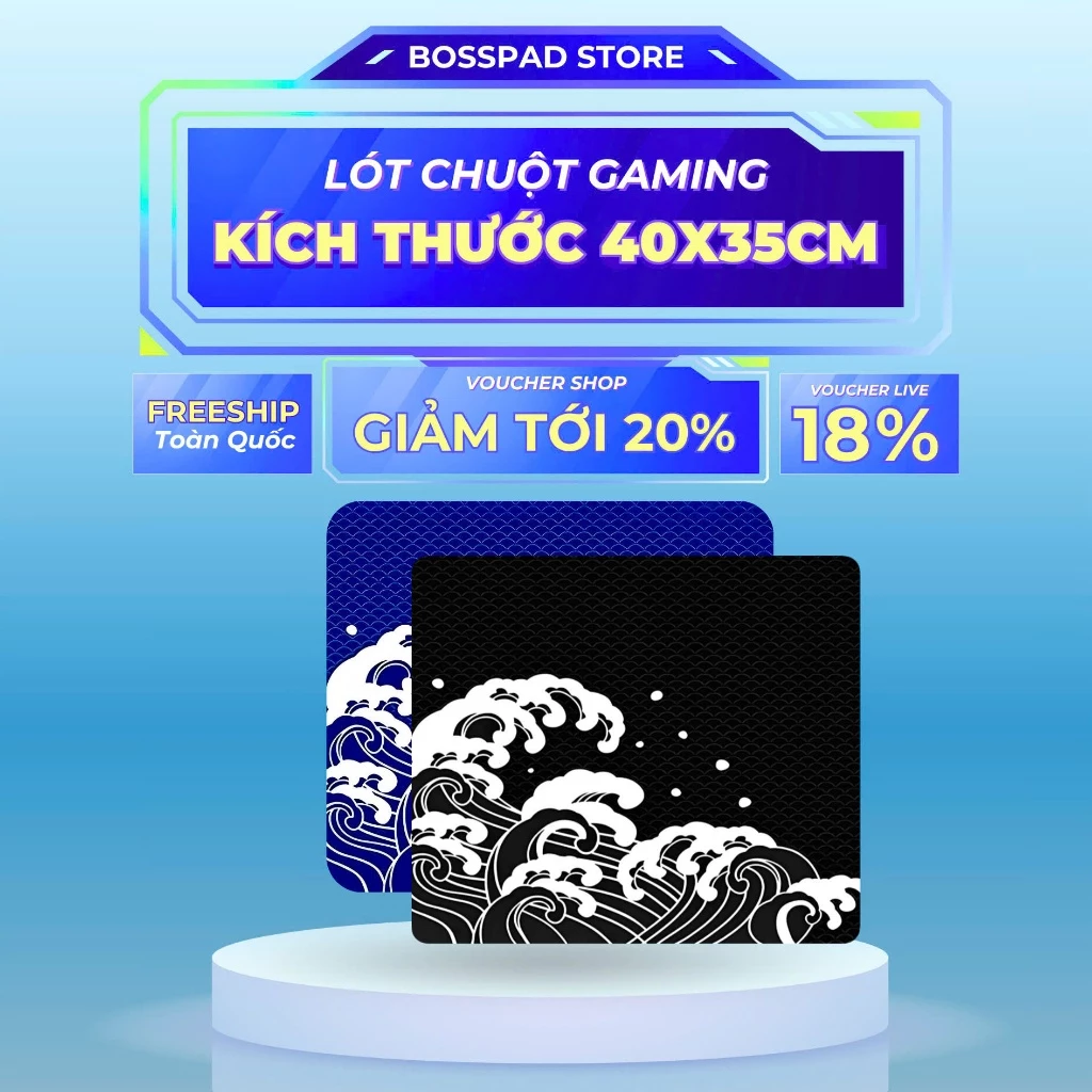 Lót Chuột, Pad Chuột Chuyên Game FPS Kích Thước 35x40cm và 80x30cm Dày 4-2mm Họa Tiết Sóng Hokusai Siêu Basic