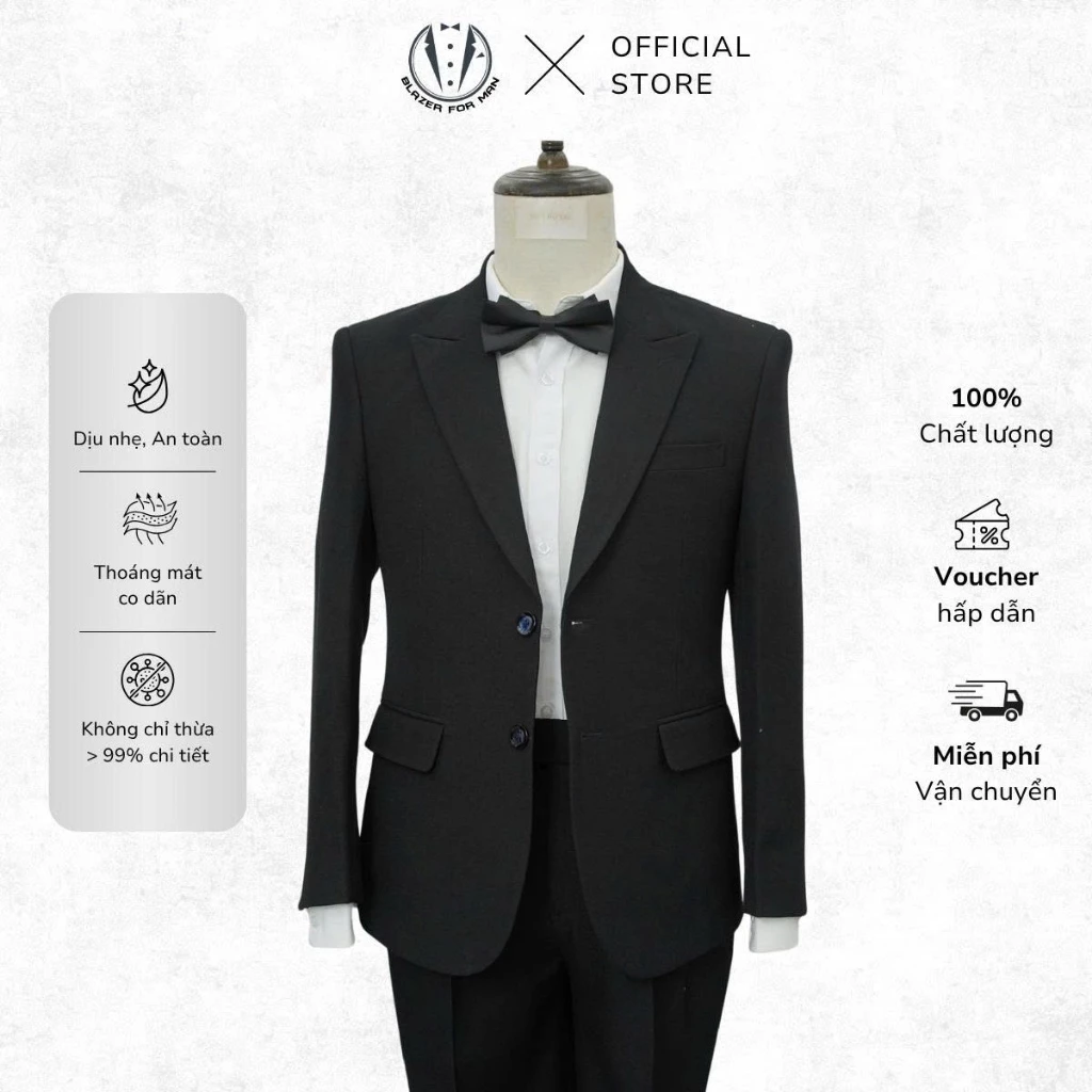Áo Vest Nam 2 Cúc Ve Nhọn Lót Gấm PLATMAN 2 Lớp Form Regular Vải Cao Cấp Chống Nhăn AVN05 - Blazer For Man