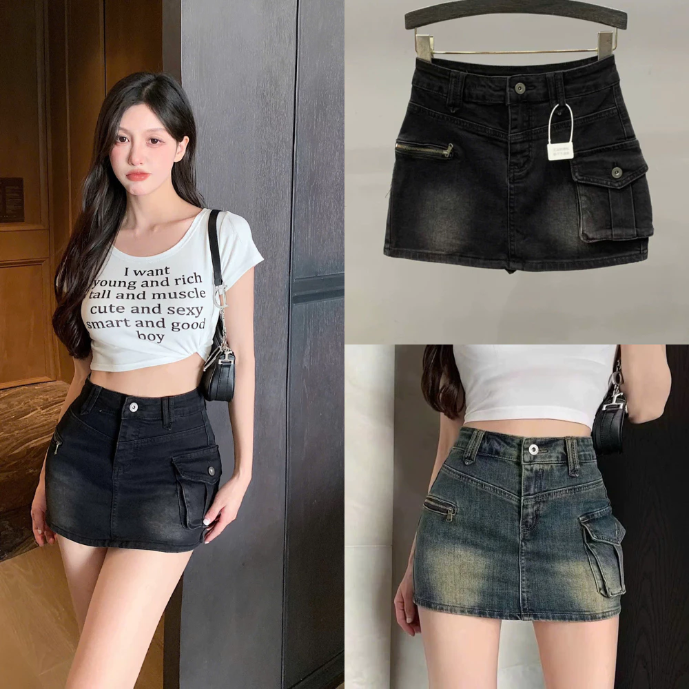 Chân váy jeans nữ túi hộp dáng ngắn có 2 màu, chân váy bò cạp cao có quần bảo hộ mã CV09