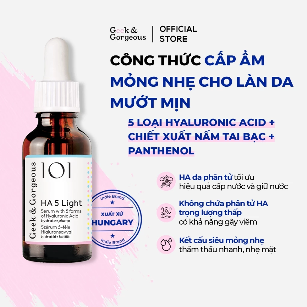Tinh Chất Cấp Ẩm Mỏng Nhẹ Giúp Da Căng Mướt Geek&Gorgeous HA 5 Light 30ml