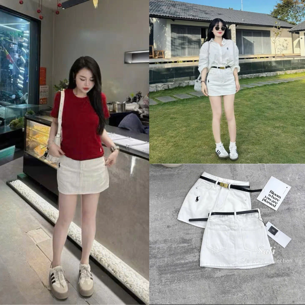 Chân váy jeans dáng chữ A thêu túi trước chất bò dày dặn có quần bảo hộ mã CV11