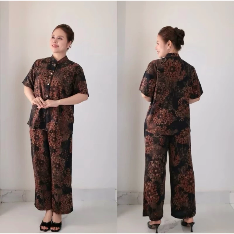 Ms22 Đồ bộ trung niên, đồ bộ mặc ở nhà,áo cổ trụ, quần dài suông, chất lụa nhập có dãn nhẹ