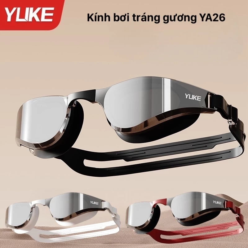 Kính bơi người lớn tráng gương Yuke-YA26, chống sương mù, chống tia UV, có nút tai.