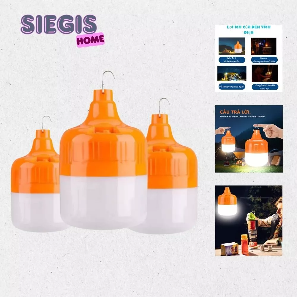 Bóng đèn led tích điện chống nước công suất lớn 100w/150w/200w siêu sáng có móc treo sạc tiện lợi