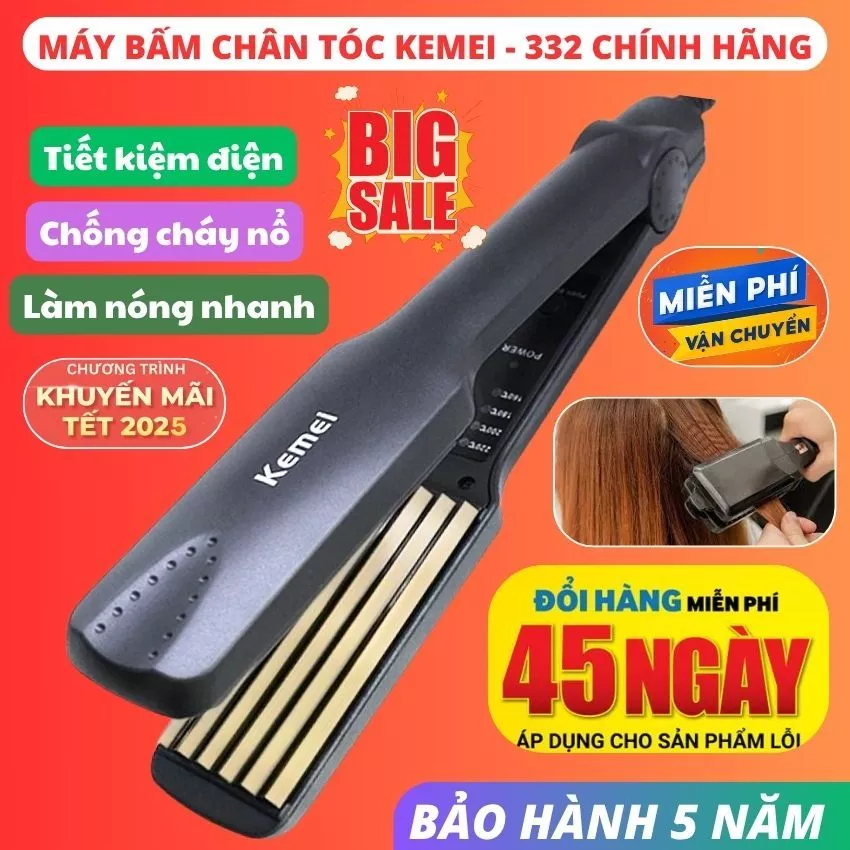 Máy bấm tóc kemei kemei 332 chuyên nghiệp, Máy làm tóc dập xù có 4 mức chỉnh nhiệt