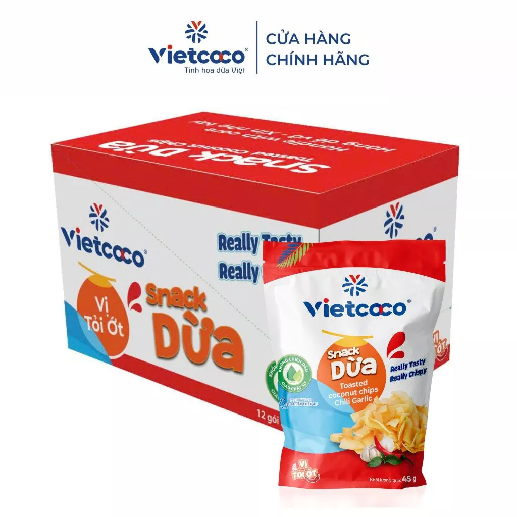 [THÙNG 12 TÚI] SNACK DỪA VỊ TỎI ỚT 45GR/ TÚI
