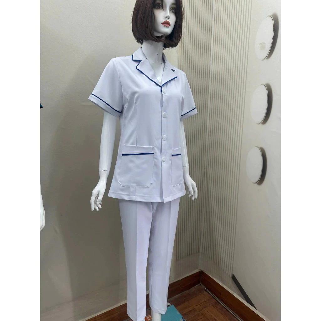 Áo Blouse trắng dáng ngắn nam, nữ cho bệnh viện, phòng khám, bác sĩ, dược sĩ, spa cotton lạnh - Thành Trinh