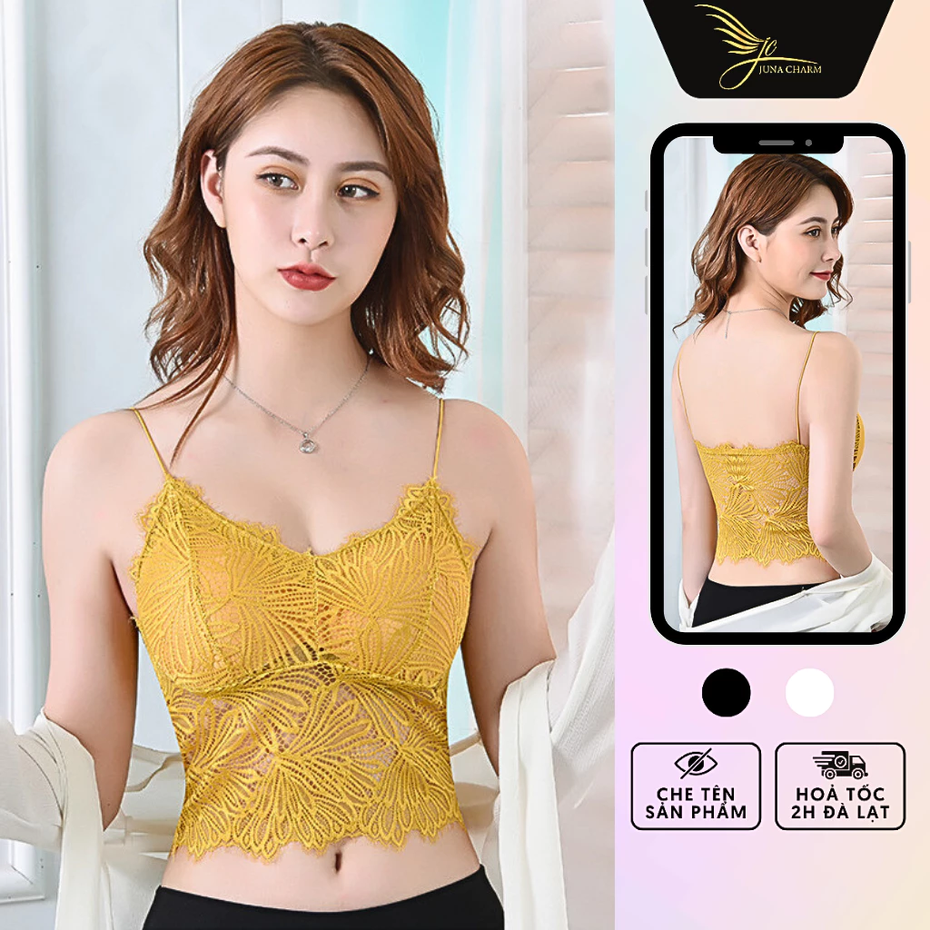 Áo Bra Nữ, Áo Hai Dây Có Mút Ngực Sexy JUNA Freesize Thời Trang Đồ Lót Dành Cho Nữ, Chất Ren Cao Cấp, Màu Vàng/SP88936