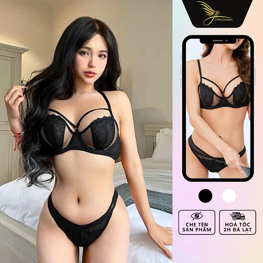 Bộ Đồ Lót Ren Không Mút, Có Gọng Nâng Ngực Sexy JUNA Size 34/75b Thời Trang Đồ Lót Dành Cho Nữ Cao Cấp, Màu Đen/SP0530