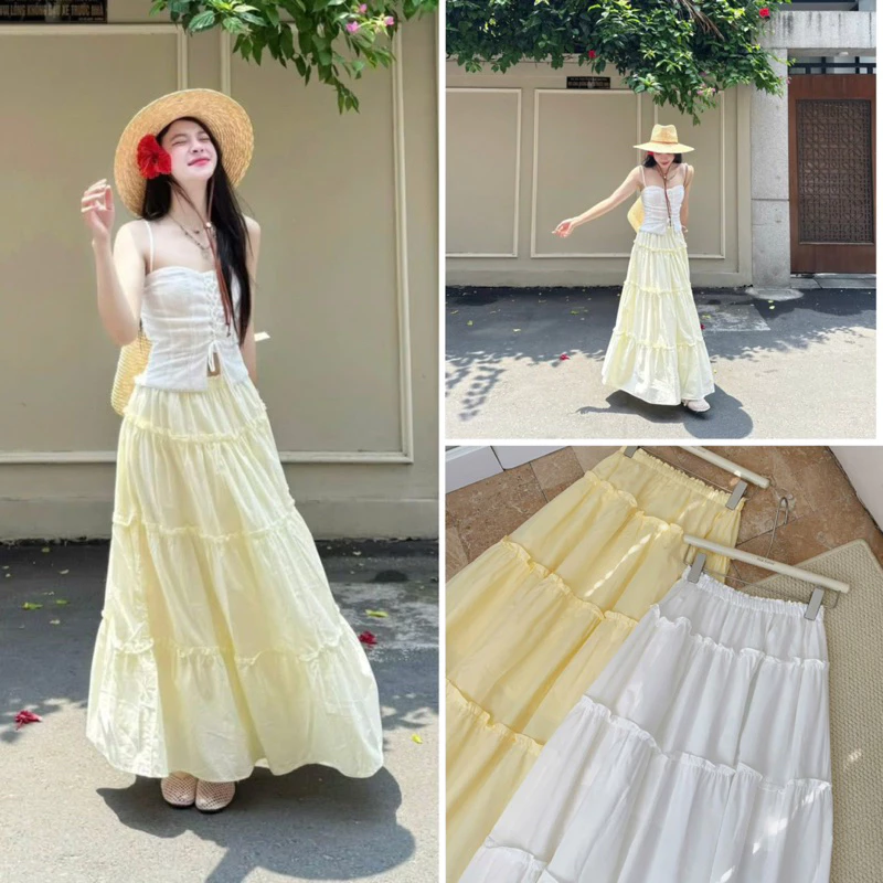 [CÓ SẴN- HÀNG LOẠI 1] Chân váy midi xoè chất voan tơ thiết kế 4 tầng bồng bềnh Lily Skirt